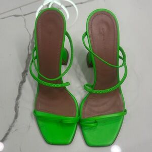 Amina Muaddi Neon Green Strappy Heels